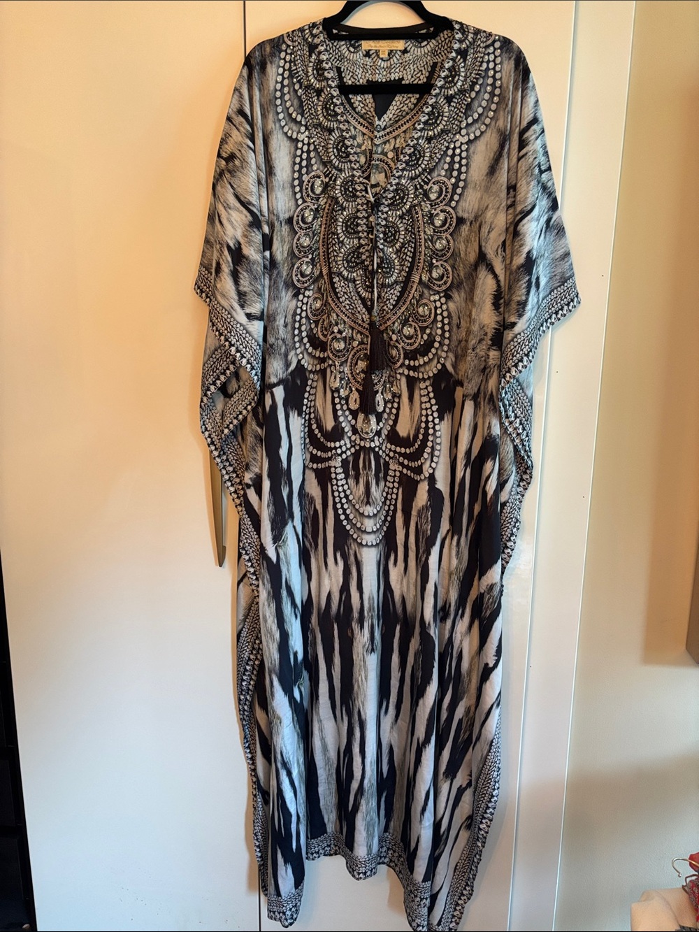 Black & White Embellished Maxi Caftan Dress